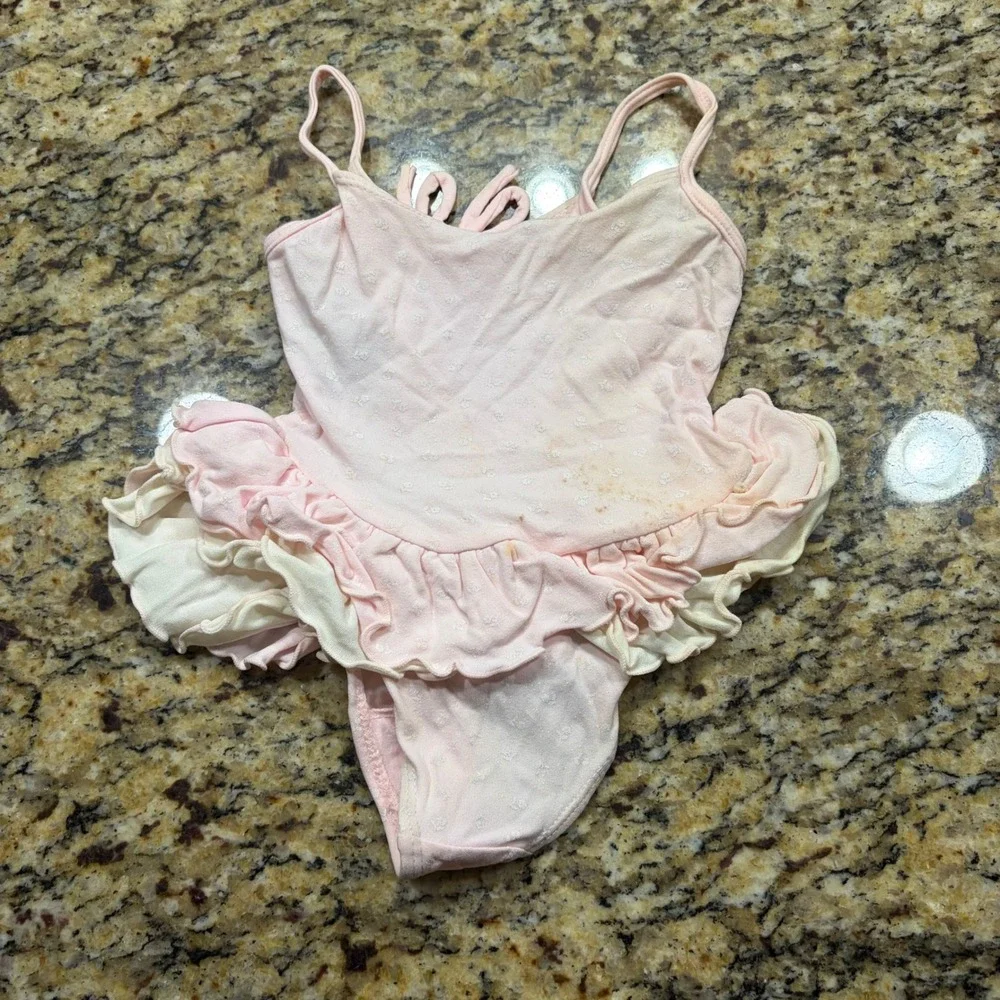 Active Elements Girls Pink Ruffle Tutu Ballet Leotard Size S 4 Bow Detail Floral